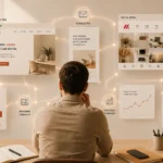 Professionista che coordina sito web, social media, branding e comunicazione digitale all'interno di una strategia integrata per la presenza online.